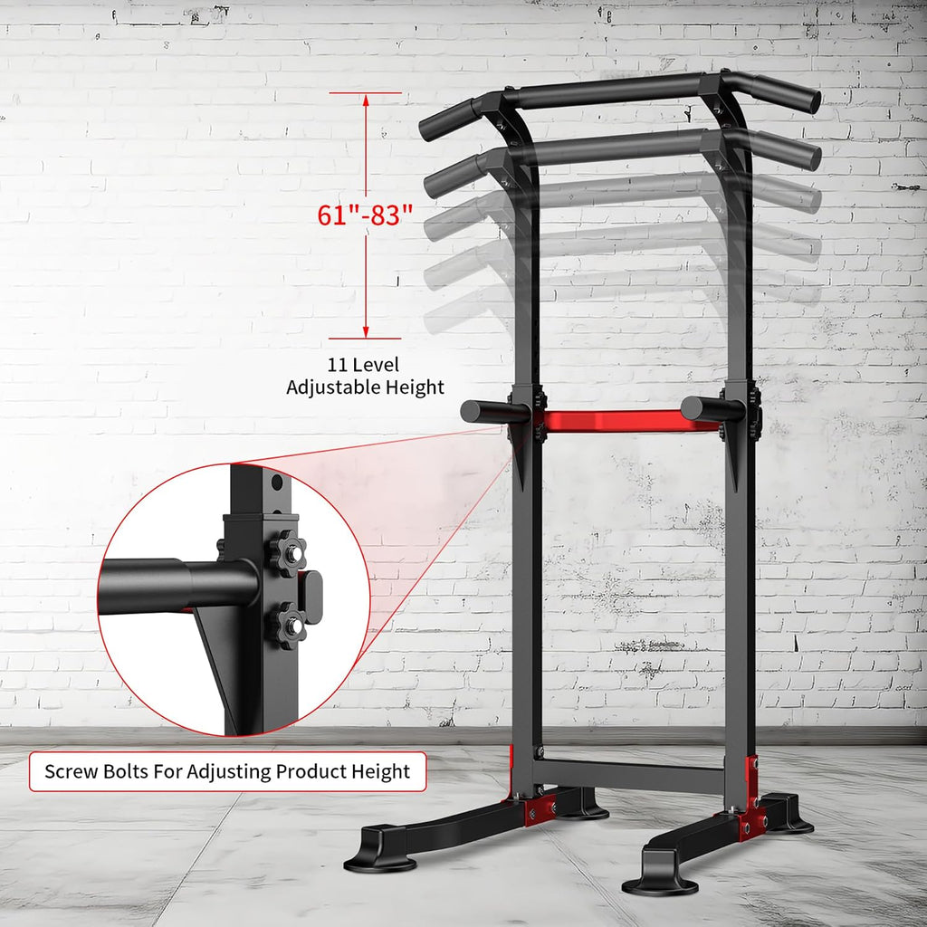 Pull Up Bar Dip Bar Power Tower Workout Dip Station Height Adjustable Free Standing Chin Up Bar Home Gym Equipment 330LBS Weight Capacity