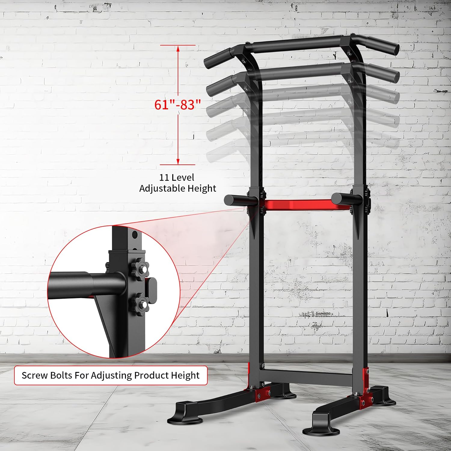 Pull Up Bar Dip Bar Power Tower Workout Dip Station Height Adjustable Free Standing Chin Up Bar Home Gym Equipment 330LBS Weight Capacity