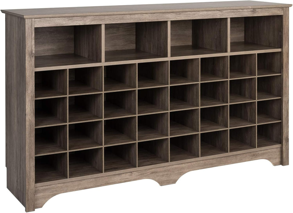 Prepac Gray Console Table, Shoe Cabinet, Storage Cabinet with 32 Shoe Cubbies and 4 Large Storage Cubbies 15.5" D x 60" W x 35" H
