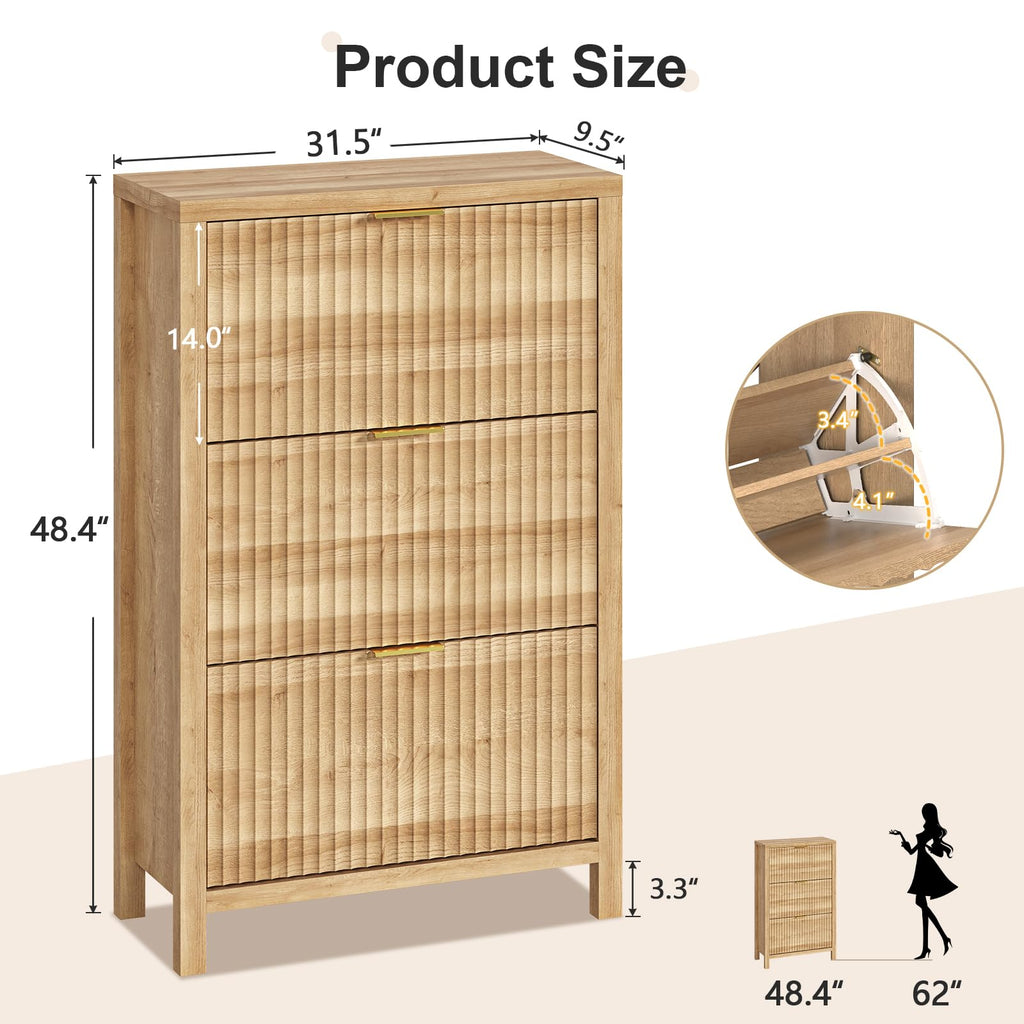 YOMILUVE Shoe Cabinet Storage for Entryway, Fluted Shoe Cabinet with 2 Flip Drawers, Hidden Shoe Rack Tall Freestanding Shoe Organizer with Legs for Hallway, Blue