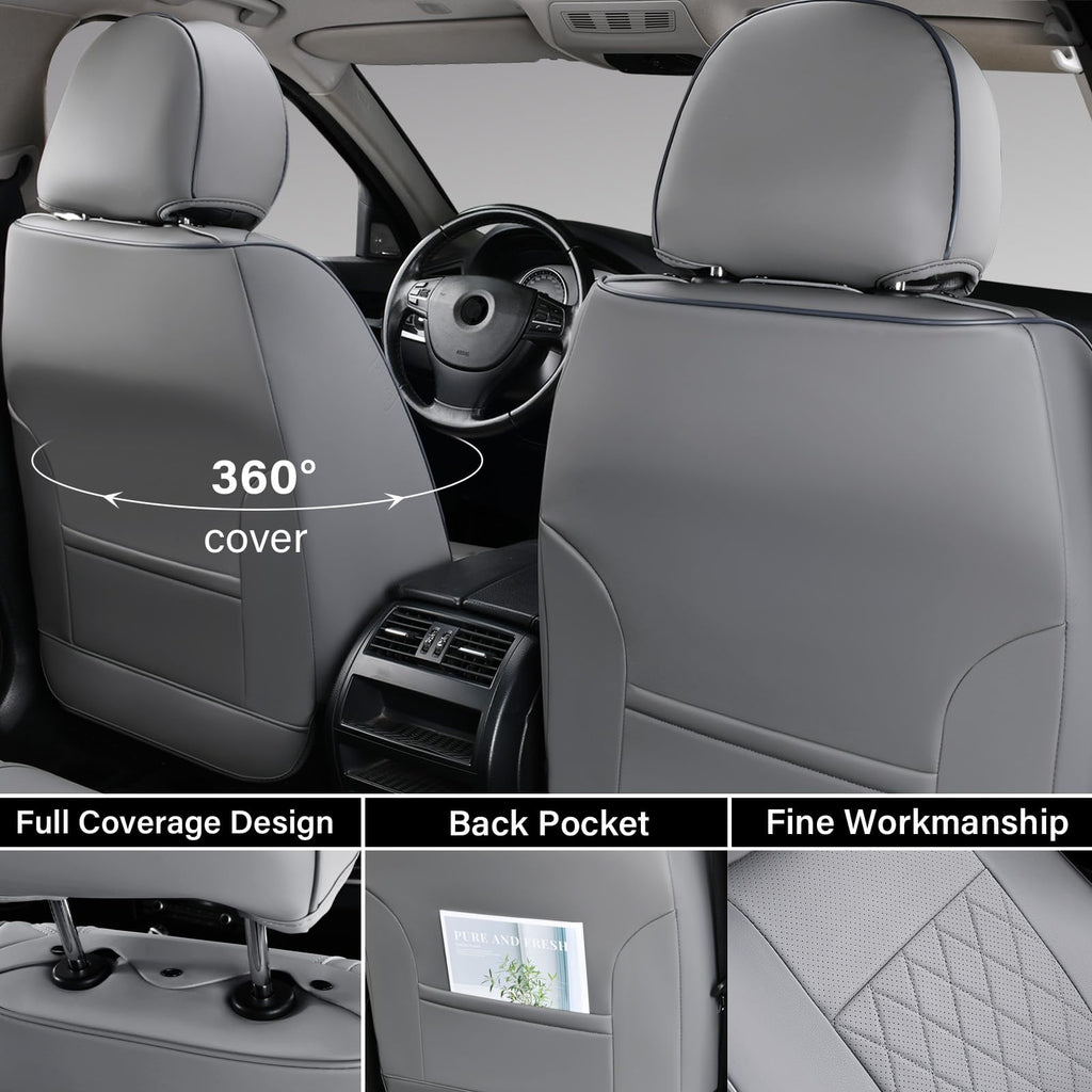 Coverado Tacoma Seat Covers, Car Seat Covers Front Seats, Leather Seat Covers for Cars Car Seat Protector Cushion Tacoma Accessories Custom Fit 2005-2023 Toyota Tacoma Double/Crew Cab(Black)