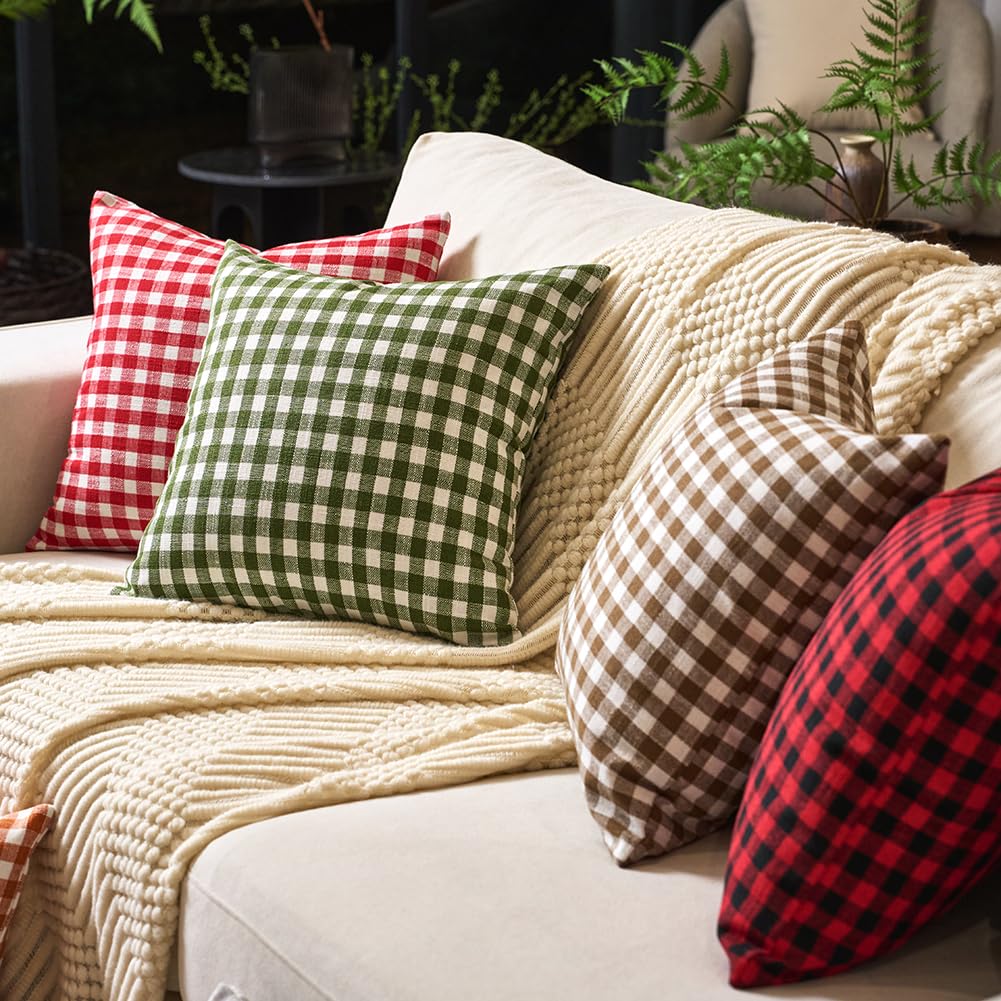 CARRIE HOME Black and White Buffalo Plaid Outdoor Pillow Covers 16x16 Set of 2, 16 x 16 Modern Farmhouse Decor Couch Pillows, Black White Winter Christmas Holiday Plaid Pillows (No Pillow Inserts)