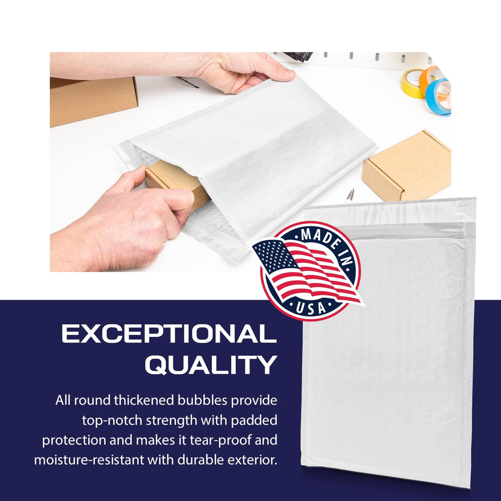 200-Pack Waterproof Poly Bubble Mailers 5 x 10 - Thick, Durable, Instant Seal Envelopes with Strong Adhesive - Protective Shipping Mailers for Jewelry, Cosmetics, SD Cards, USB Cables