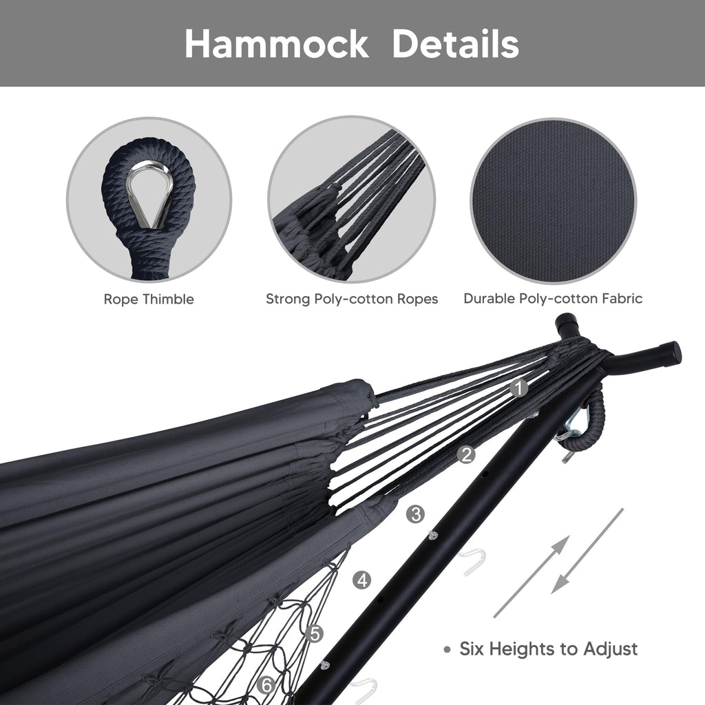 SUNCREAT 2-in-1 Convertible Free Standing Hammock with Stand Included, Camping Backyard Hammock with Stand, Patented, Blue & White Stripe