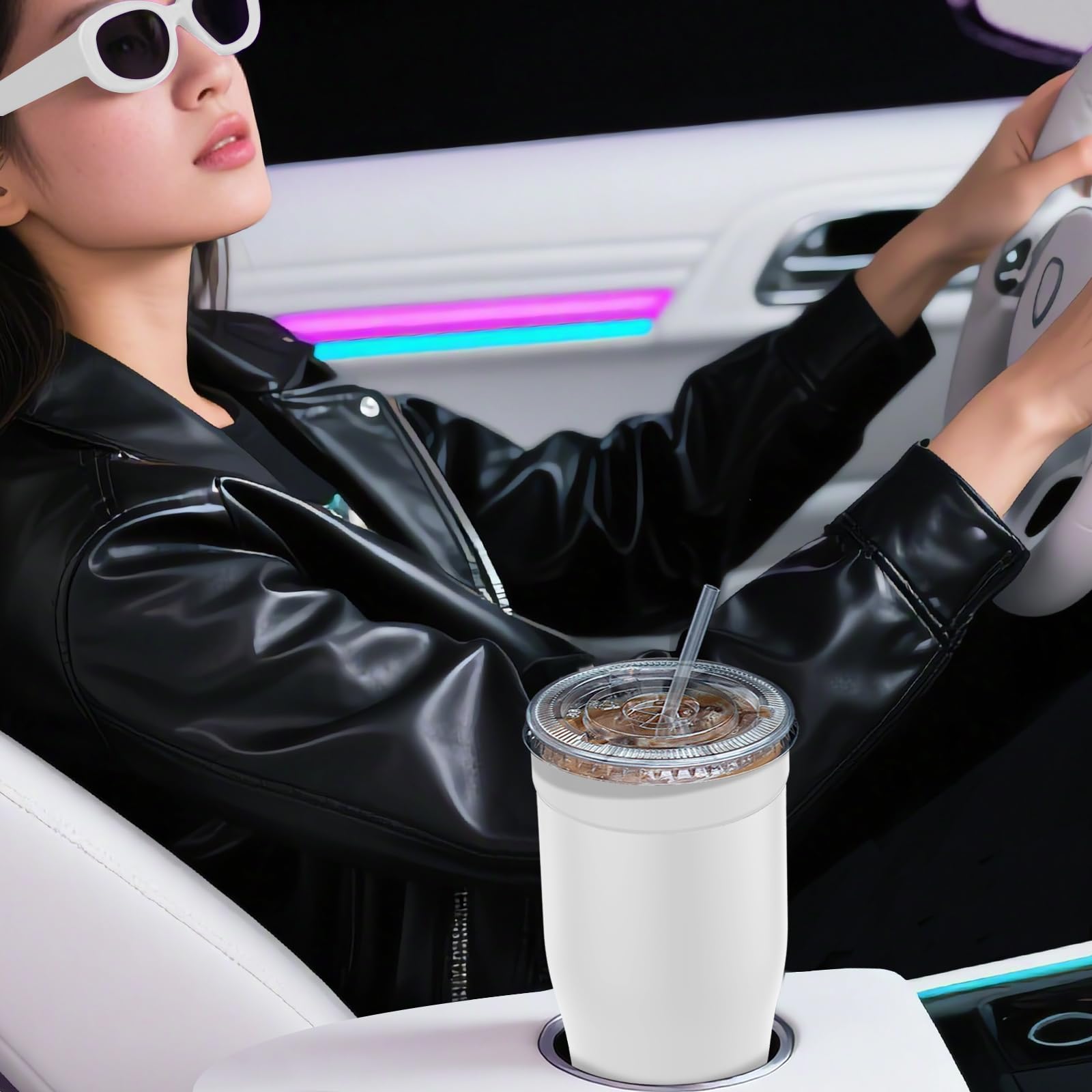 Universal Iced Coffee Sleeve - Upgraded Double Wall Reusable Stainless Steel Holder Sleeves Insulator for Cold Drinks Fits Starbucks Dunkin Donuts McDonalds Small Medium Large Cup (Aurora)