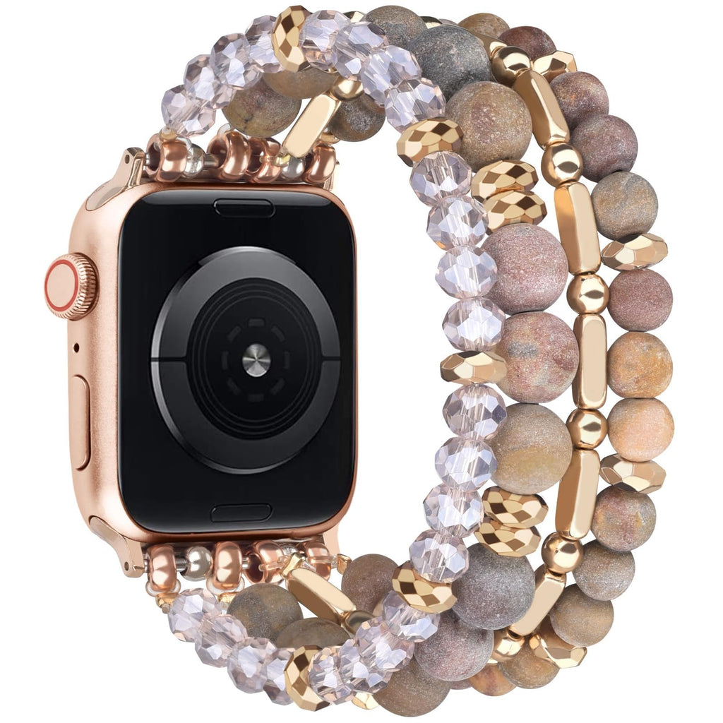 VISOOM Beaded Boho Bracelet Compatible for Apple Watch Band 40mm/38mm/41mm/42mm Series 11 10 9 8 7 SE Series 6/5/4 Women Fashion Cute Handmade Crystal Beads Stretchy Watch Strap for iWatch Bands 3/2/1