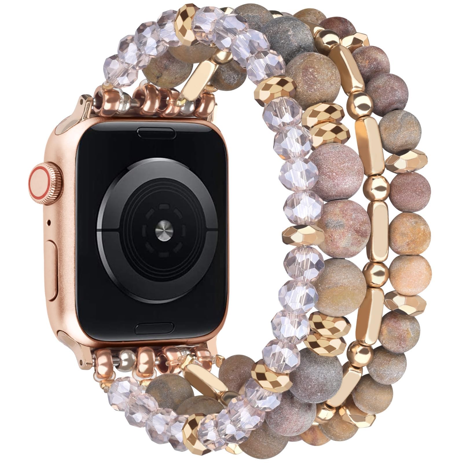 VISOOM Beaded Boho Bracelet Compatible for Apple Watch Band 40mm/38mm/41mm/42mm Series 11 10 9 8 7 SE Series 6/5/4 Women Fashion Cute Handmade Crystal Beads Stretchy Watch Strap for iWatch Bands 3/2/1