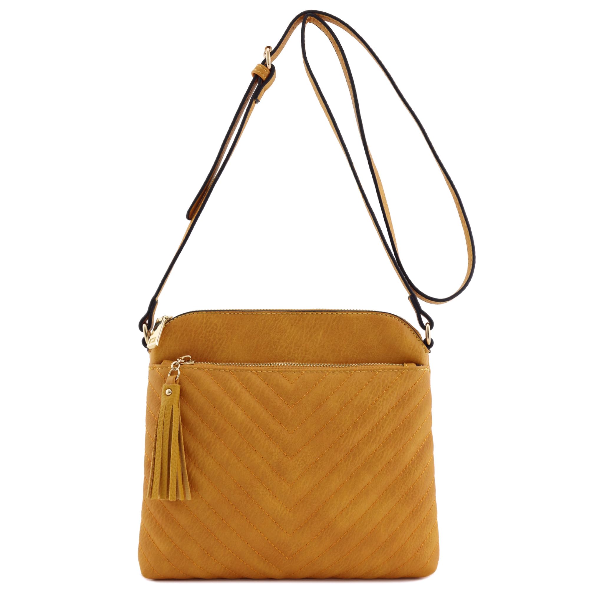 FashionPuzzle Chevron Quilted Medium Crossbody Bag with Tassel Accent