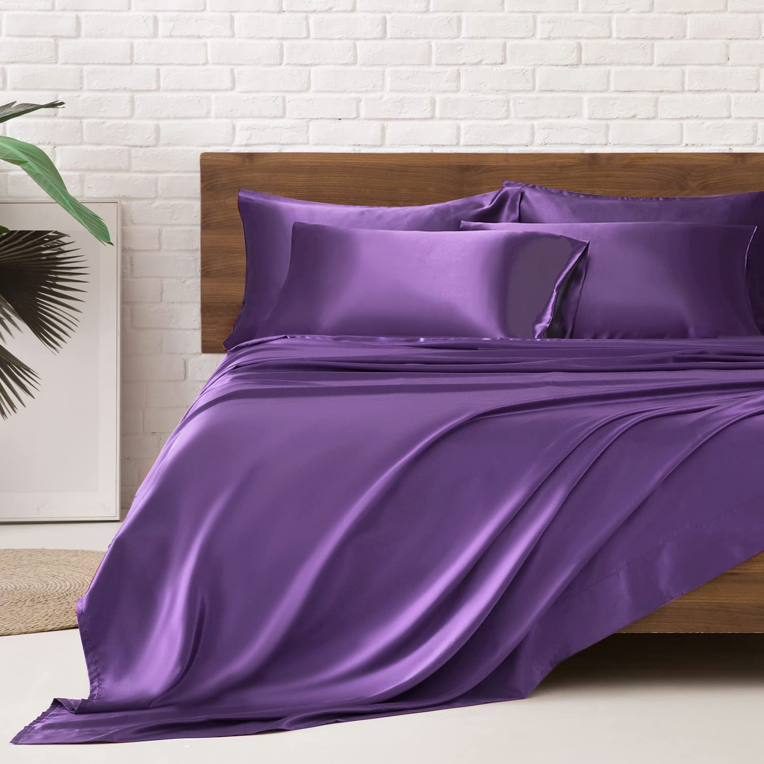 MR&HM Satin Sheets with Elastic Corner Straps, Twin Size 3-Piece Silky Bedding Set, Deep Pocket 15 Inches, Good for Hair & Skin (Twin, Black)