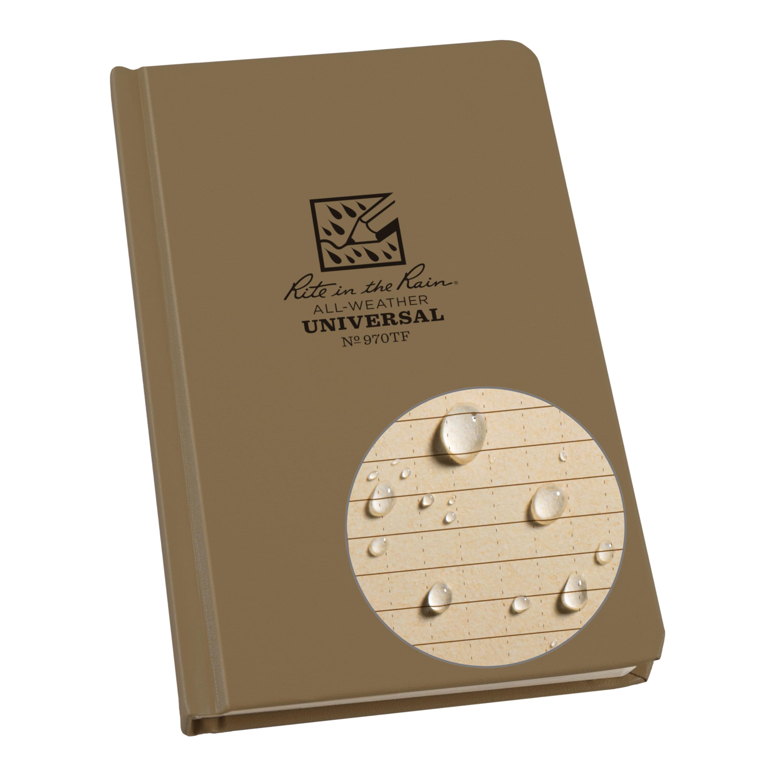 Rite in the Rain Weatherproof Hard Cover Notebook, 4.75" x 7.5", Black Cover, Universal Pattern (No. 770F)