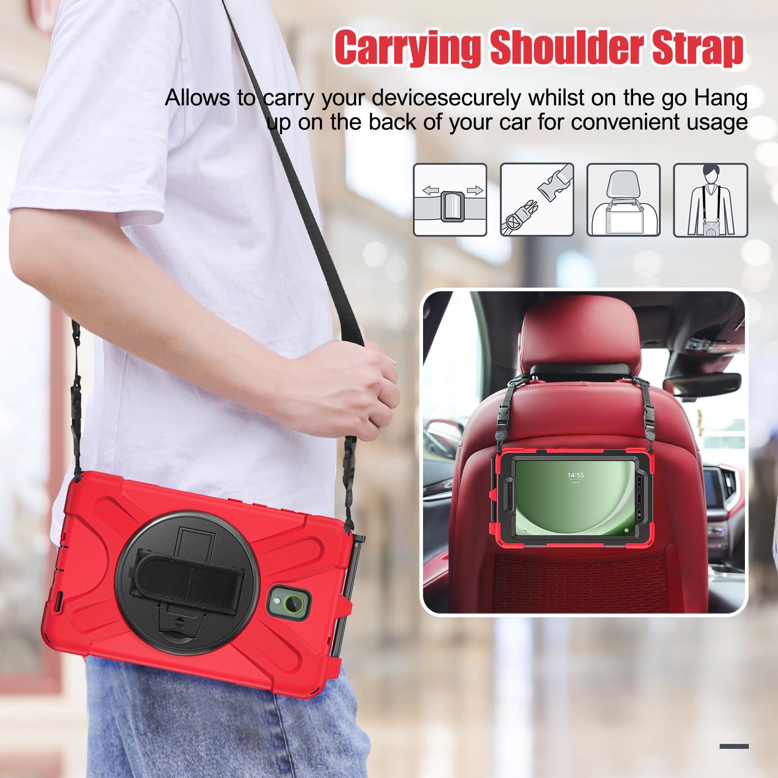 Samsung Galaxy Tab Active5/Active 3 8.0 Case, with 360 Stand, Handle Hand Strap & Shoulder Strap for Galaxy Tab Active5 8" 2024 X300/X307, Active3 8" 2020 T570/T575/T577 (Black)