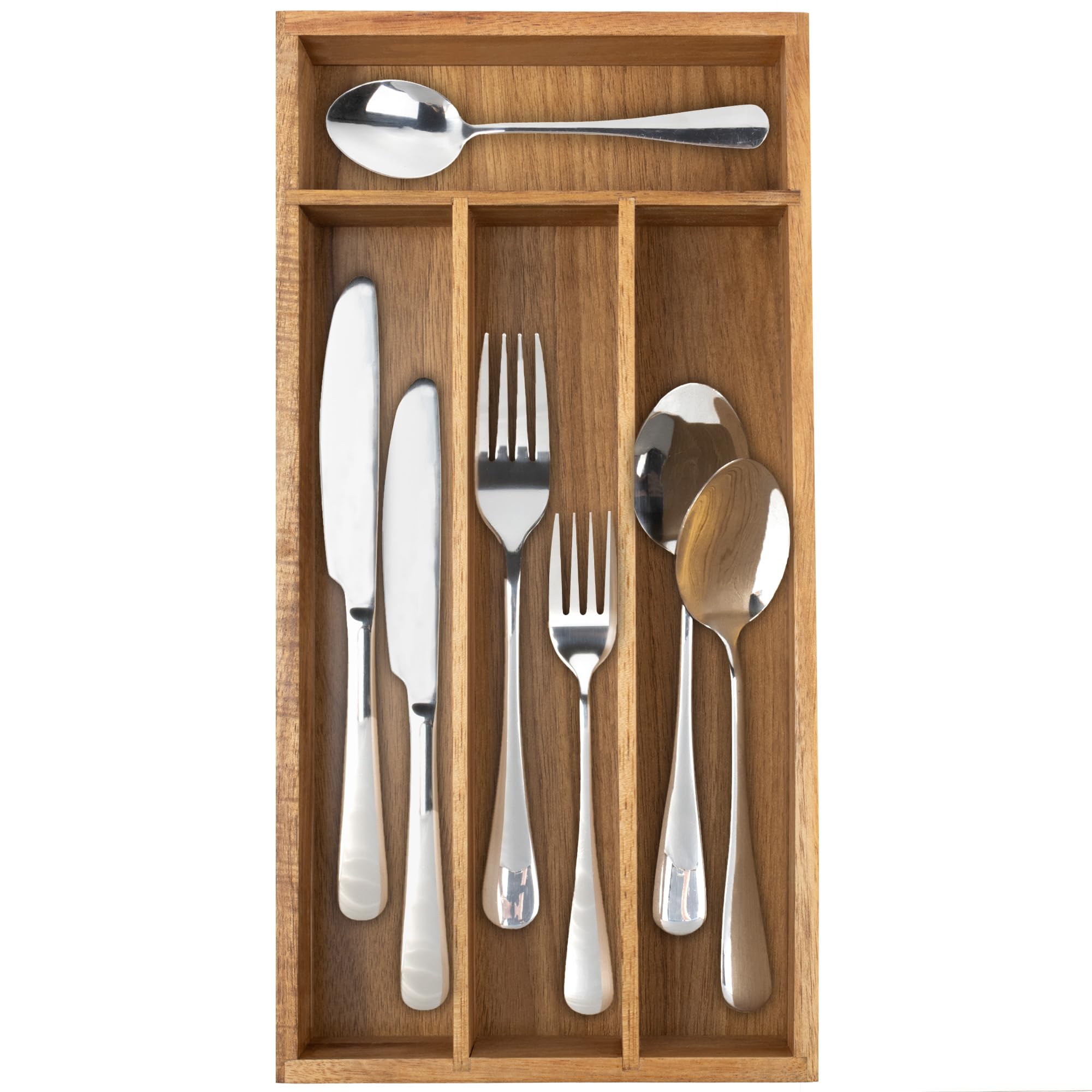 Acacia 4 Slot Silverware Drawer Organizer - Cutlery Holder with Flatware Tray