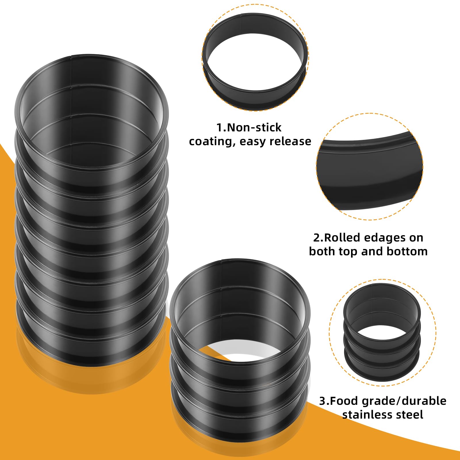 RICHSC-PAN Stainless Steel Perforated Tart Ring Set, 16 Packs Food-Grade, 3.15 Inches and 2.36 Inches, Suitable for All Kinds of Small Fruit Tart Crusts.