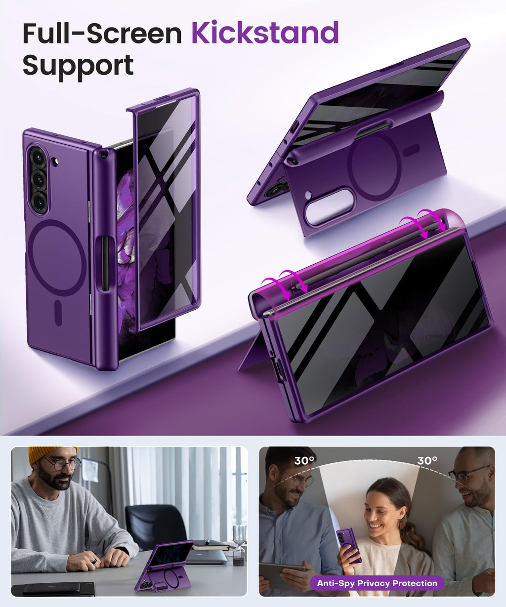 BERFY for Z Fold 6 Case with Screen Protector, [Compatible with MagSafe] Built-in Kickstand & S Pen Slot & Hinge Protection, Full Body Shockproof Phone Case for Samsung Galaxy Z Fold 6, Blue