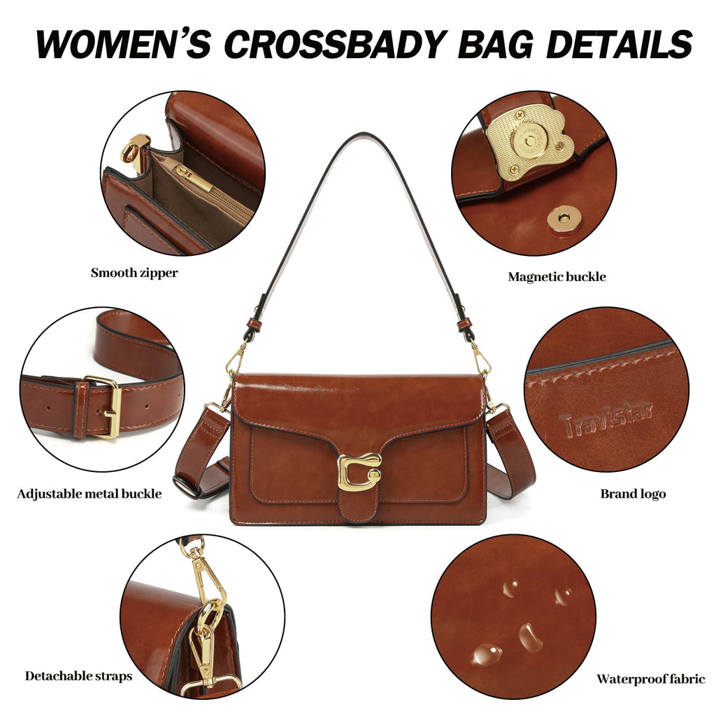 Travistar Crossbody Bags for Women Trendy - Small Cross Body Purse Shoulder Bag Leather Handbags Evening Clutch with 2 Straps | 2 detachable straps