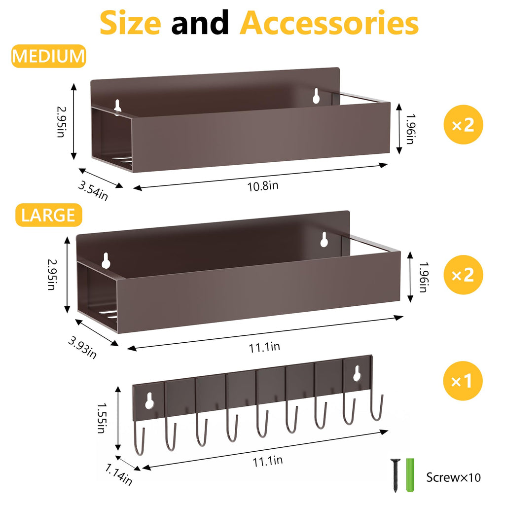 SMRCAD Magnetic Spice Rack Organizer for Fridge Seasoning Organizer for Kitchen storage with Screw Magnetic Shelf with Hook for Refrigerator and Oven (4pack1hook-Bronze)