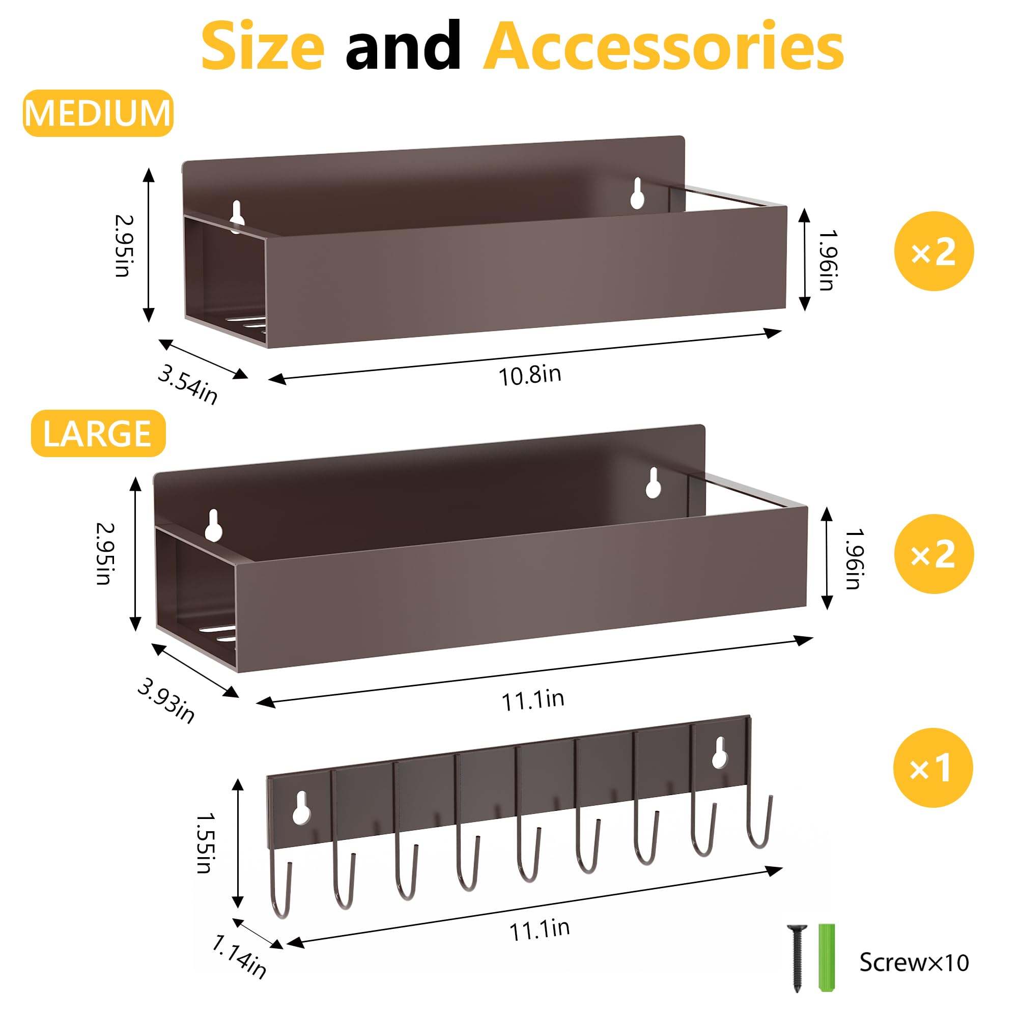 SMRCAD Magnetic Spice Rack Organizer for Fridge Seasoning Organizer for Kitchen storage with Screw Magnetic Shelf with Hook for Refrigerator and Oven (4pack1hook-Bronze)