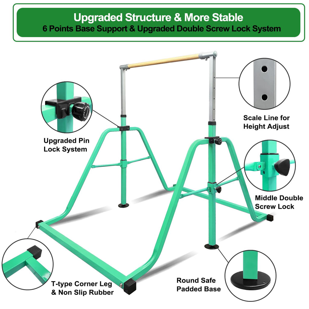 Foldable & Moveable Gymnastics Horizontal Bar with Rings,3’to 5’Adjustable Height Expandable Junior Kip Bar for Home,Indoor Gym Equipment for Kids
