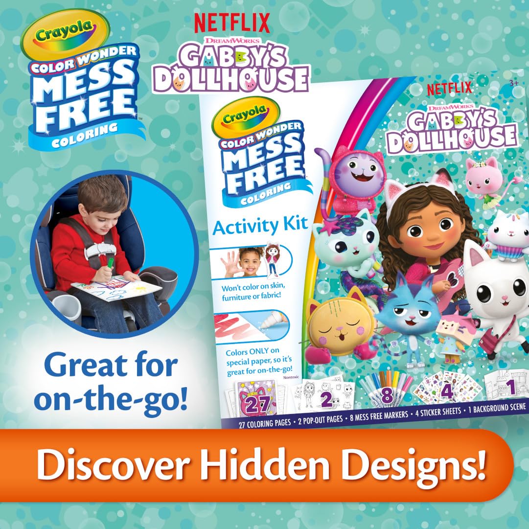Crayola Color Wonder Gabby's Dollhouse Activity Kit, Mess Free Coloring Set for Toddlers, Travel Activities & Toys, Gifts for Girls & Boys