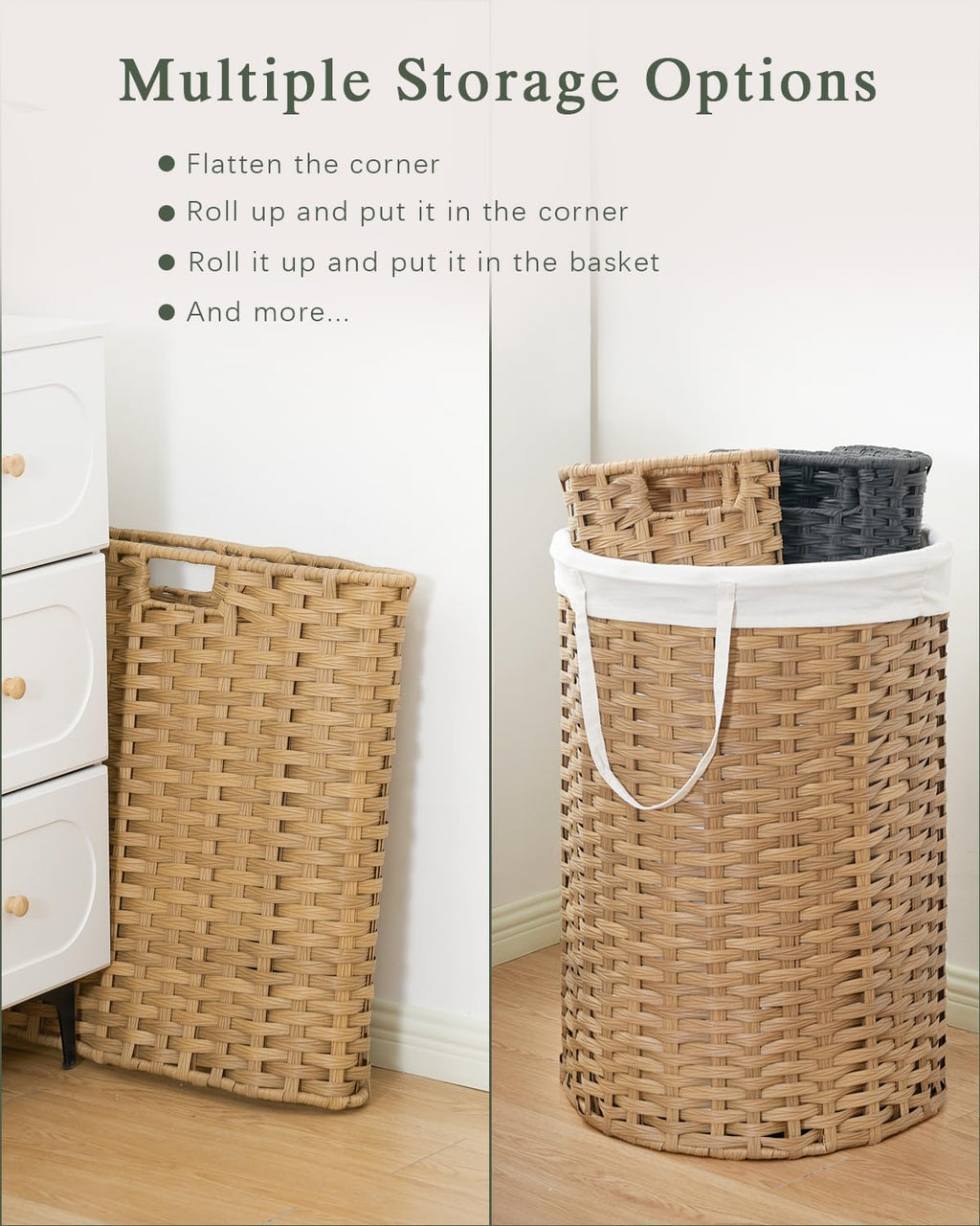 SETVSON Laundry Hamper with Lid Laundry Basket with Lid 19.0 Gal (72 L) Round Wicker Laundry Basket Handwoven Rattan Basket with Lid Removable Bag 2 Mesh Bags Handles for Living Room Bathroom Black