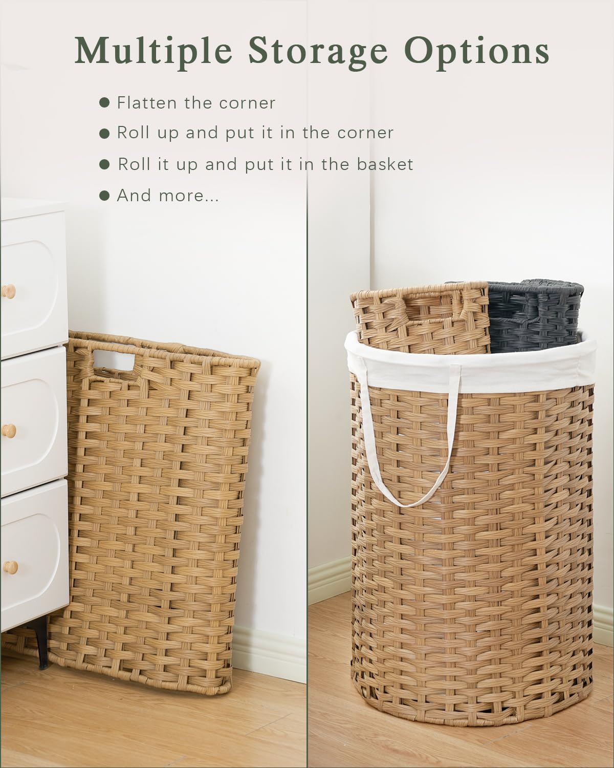 SETVSON Laundry Hamper with Lid Laundry Basket with Lid 19.0 Gal (72 L) Round Wicker Laundry Basket Handwoven Rattan Basket with Lid Removable Bag 2 Mesh Bags Handles for Living Room Bathroom Black