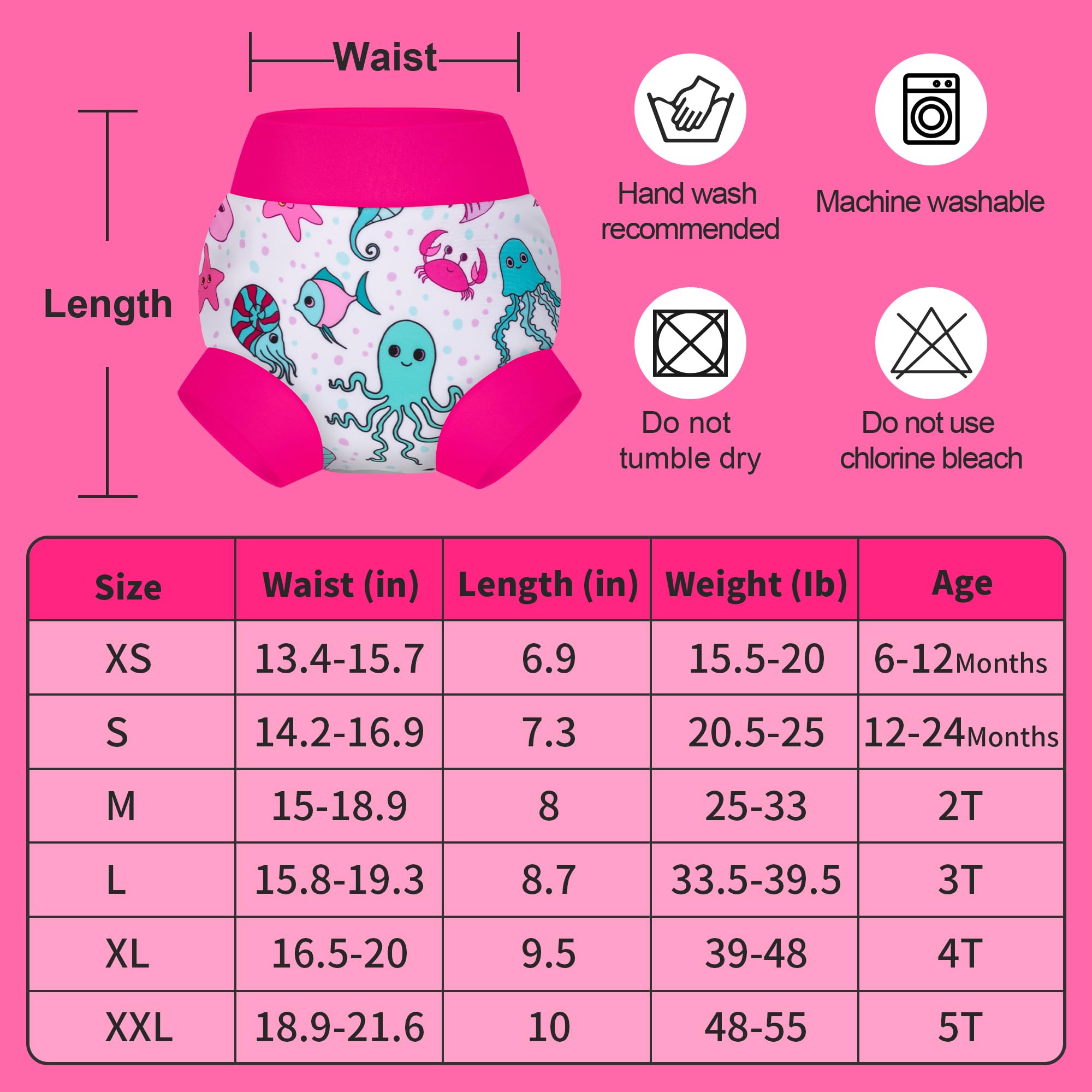 BIG ELEPHANT Baby Swim Diapers 3pcs, Reusable Adjustable Washable Waterproof Swimming Diaper for Boy's and Girl's 6Months - 5 Years