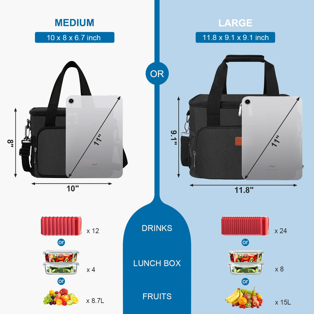 Femuar Lunch Bags for Women/Men, Insulated Lunch Bag for Work Office Picnic - Large Lunch Cooler Bag Leakproof Lunch Box with Adjustable Shoulder Strap for Adults - Grey (15L)