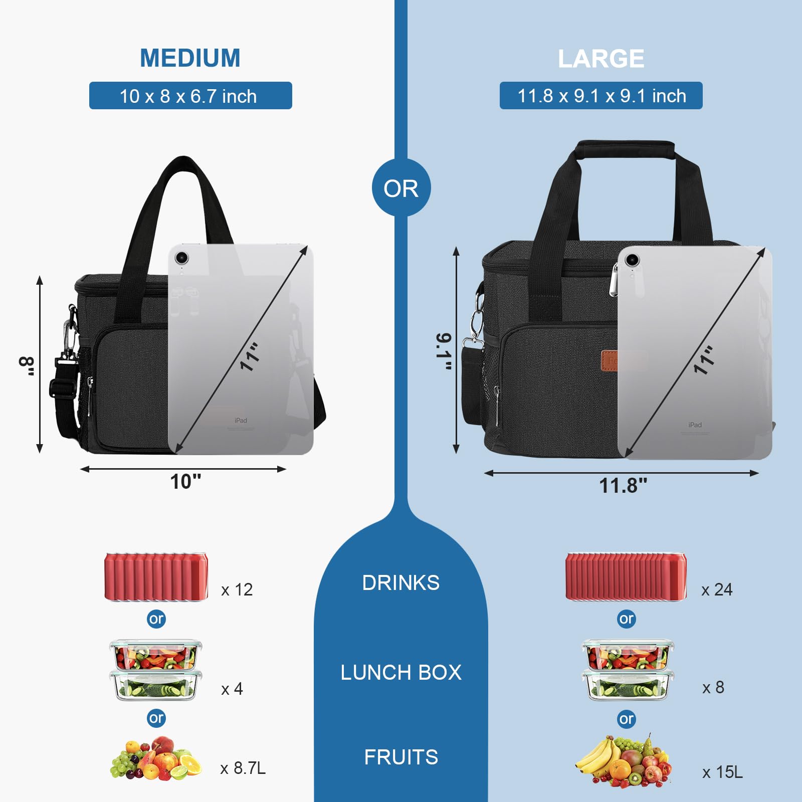 Femuar Lunch Bags for Women/Men, Insulated Lunch Bag for Work Office Picnic - Large Lunch Cooler Bag Leakproof Lunch Box with Adjustable Shoulder Strap for Adults - Grey (15L)