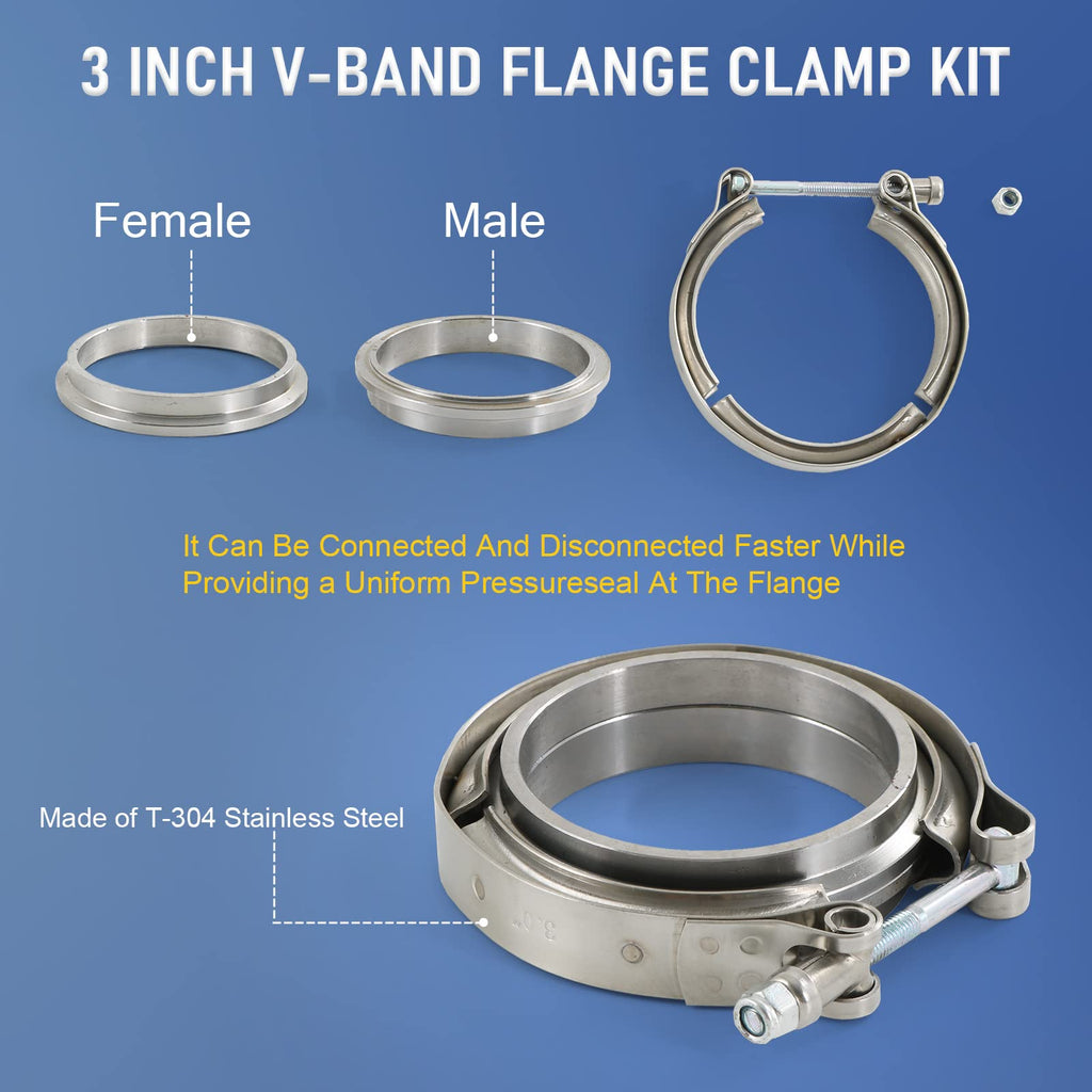 2.25" V-Band Flange Clamp Kit With Ridge Stainless Steel Replacement For Exhaust Downpipe 2.25 Inch