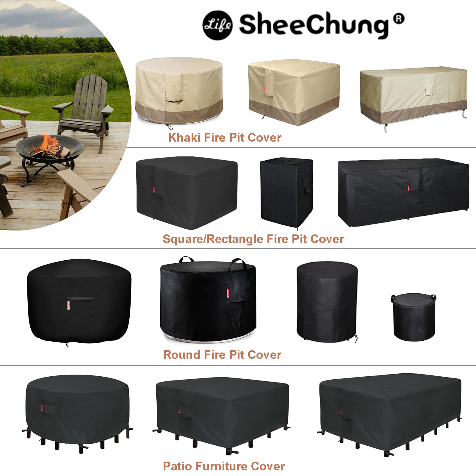 SheeChung Fire Pit Cover for Solo Stove Bonfire Outdoor Smokeless Firepit-Small Round Waterproof 600D Polyester Shelter,Air Vent,Anti-UV&Tear Resistant-Fits for 16”-22” Gas Fire Pit Table (22"Dx16"H)
