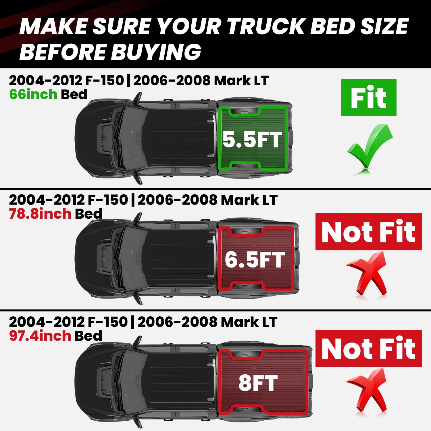 LASFIT Truck Bed Mat for 2009-2016 Ford F250 F350 F450 6.75ft Super Duty 81.9'' Bed Liner(Not fit with Drop-in Bed Liner), TPE 100% All Weather Car Bed Mat for F-250 F-350 F-450,1PCS Black