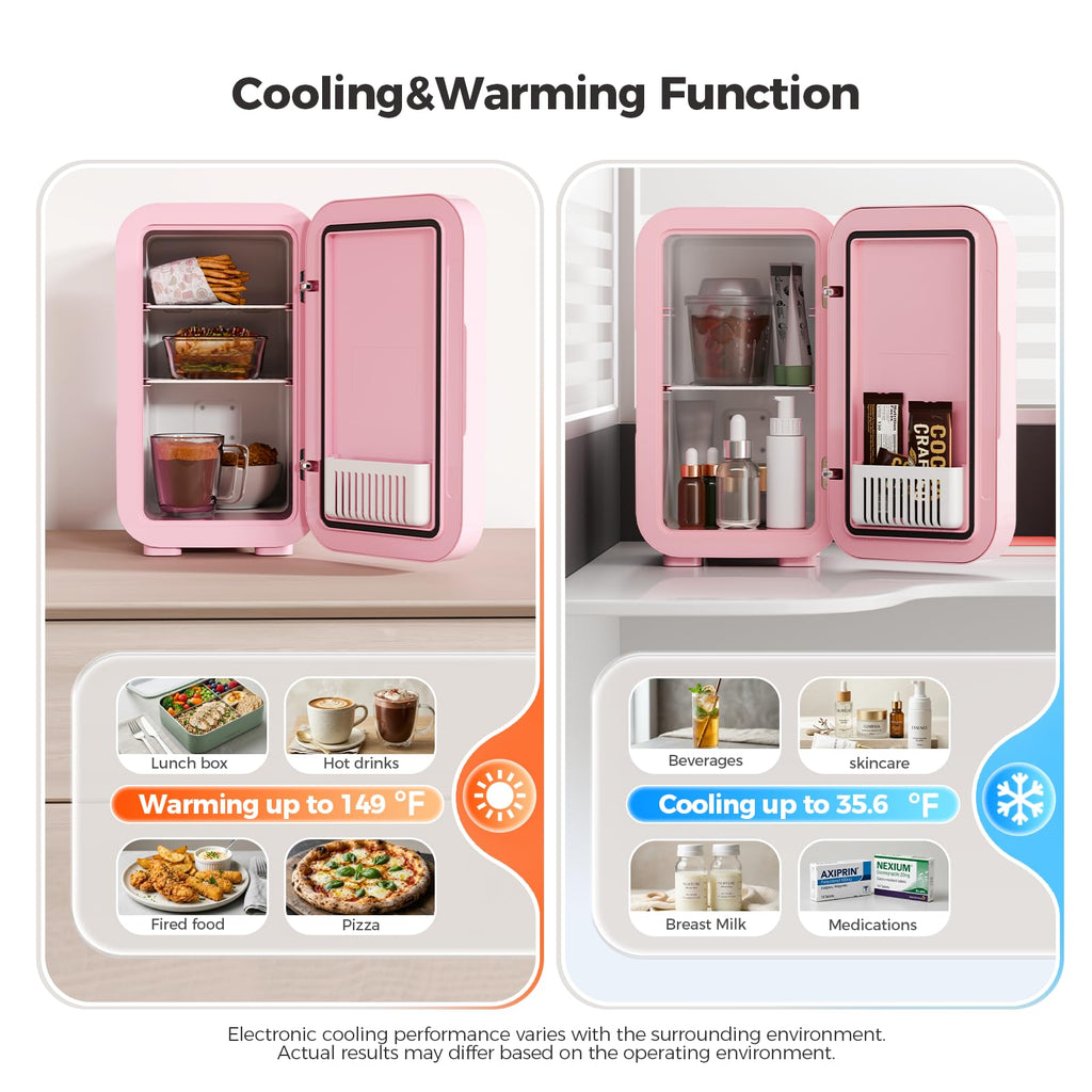 YASHE Mini Fridge, 4 Liter/6 Can Mini Makeup Fridge, 110V AC/ 12V DC Portable Thermoelectric Cooler&Warmer for Skincare, Drink, Cosmetic, Medicine, Small fridge for Bedroom, Office, Dorm, Car, Black