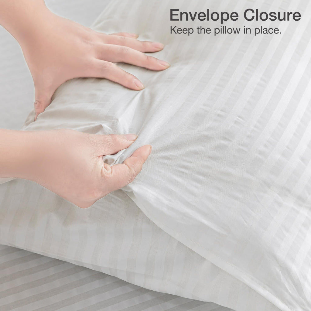 JELLYMONI Cotton Striped Pillowcases Set of 2, Sage Green, Standard | Soft breathable feel, Envelope closure, 400TC cotton, Machine washable, Gentle on skin