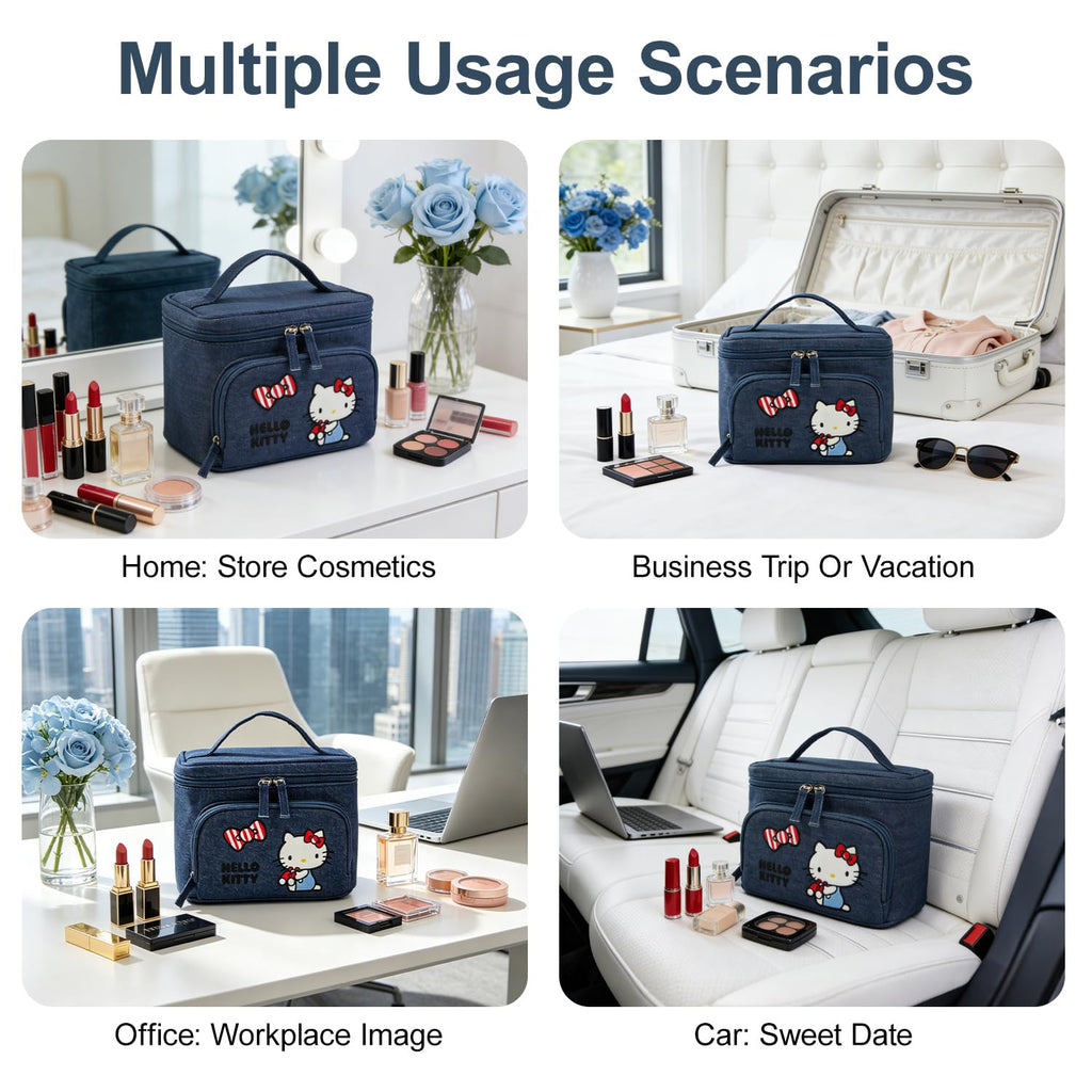 AmBealla Makeup Bag Large Waterproof Cosmetic Bags with Makeup Brush Holder,Cute Printed Makeup Organizer for Women Traveling,Portable Toiletry Bag for Girls