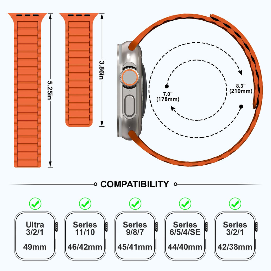 THWALK Magnetic Link Solo Loop Sport Silicone Bands Compatible with Apple Watch Ultra 3/2/1 49mm, Series 11/10 46/42mm, 9/8/7 45/41mm, SE 6/5/4 44/40mm, 3/2/1 42/38mm for Women Men