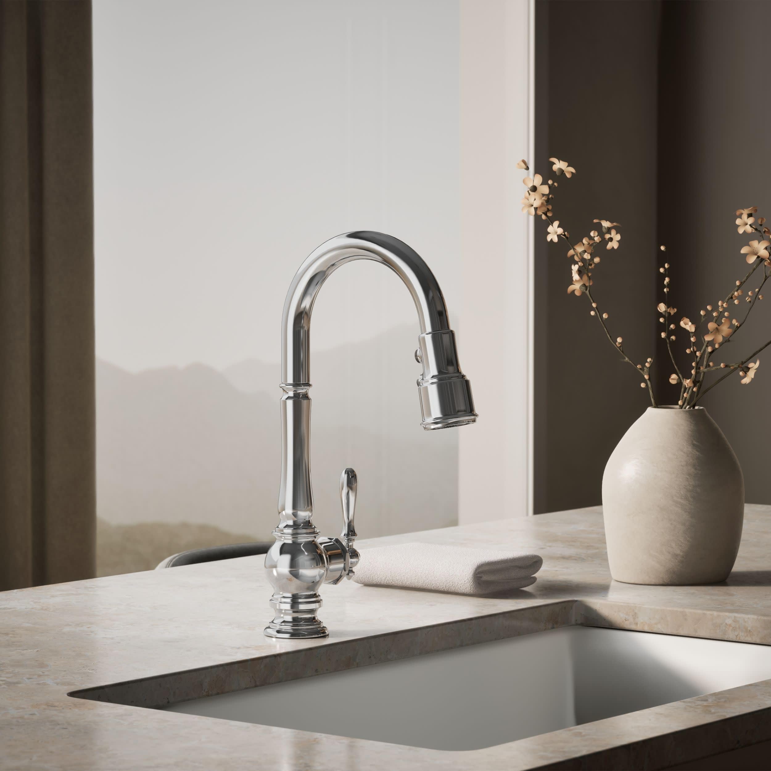 KOHLER 99270-BL Artifacts Wall-Mount Pot Filler, Pot Filler Faucet, Black Pot Filler, Kitchen Sink Pot Filler Faucets, Matte Black