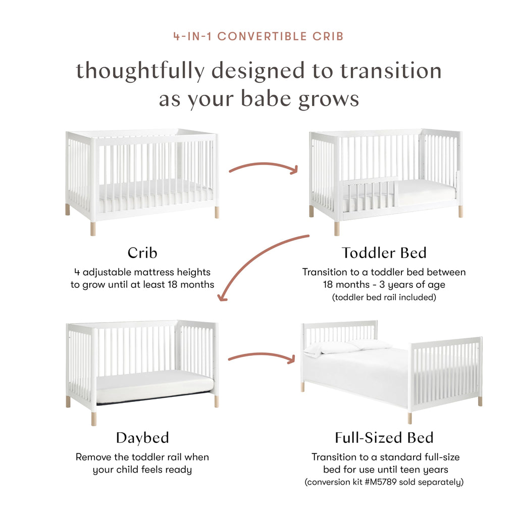 Babyletto Gelato 4-in-1 Convertible Crib with Toddler Bed Conversion in Natural Walnut and Brushed Gold Feet, Greenguard Gold Certified