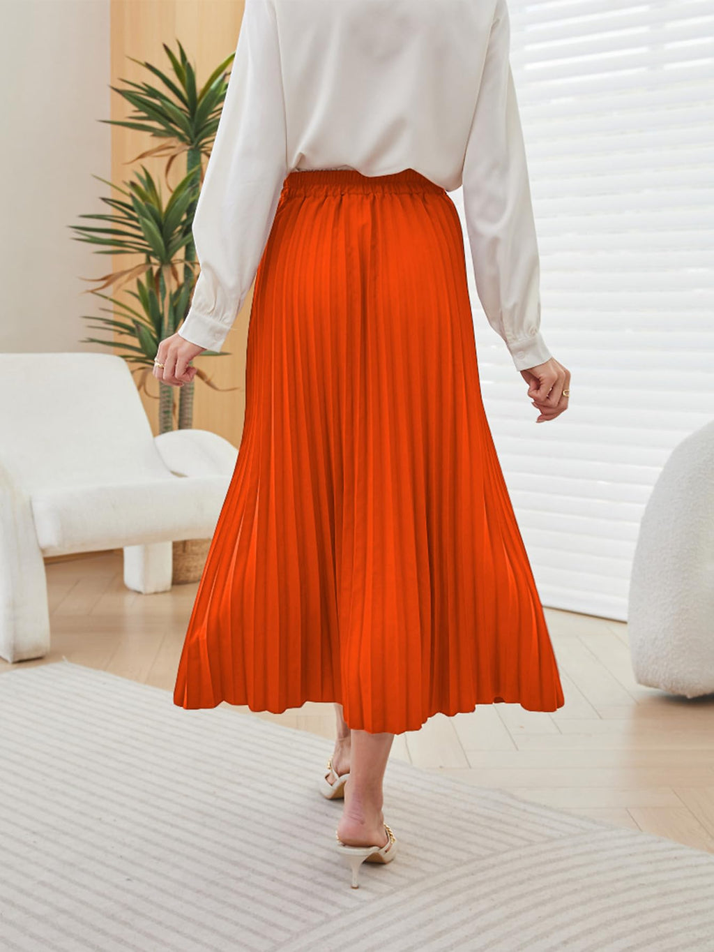 SweatyRocks Women's Casual Solid Longline Pleated Long Skirt