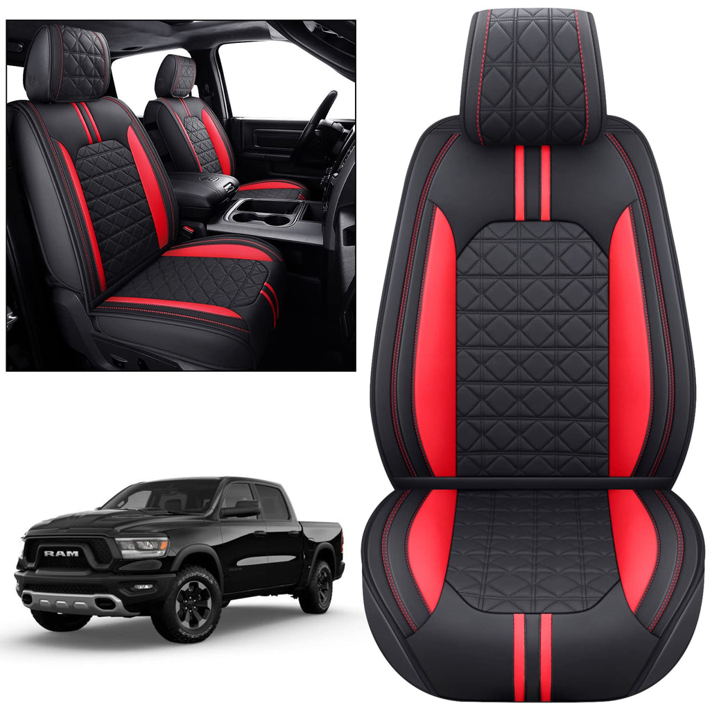 YIERTAI Dodge RAM Seat Covers Fit for 2009-2023 2024 2025 2026 1500/2500/3500HD Pickup Front Seats Only Crew Double Cab Quad Cab Waterproof Leather Seat Covers(2 PCS Front only/Black)