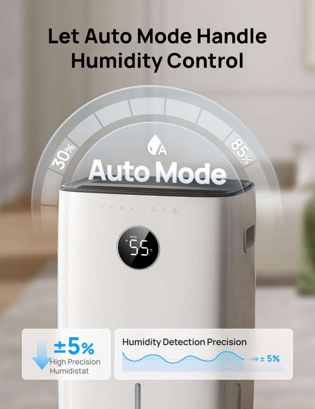 DREO 110-Pint Smart Dehumidifier for Basement, 4500 Ft² for Large Room, 2 Gallon Water Tank, Auto/Comfort/Constant Mode Dehumidifiers for Home, Bedroom, Bathroom, with Drain Hose, Black, 711S