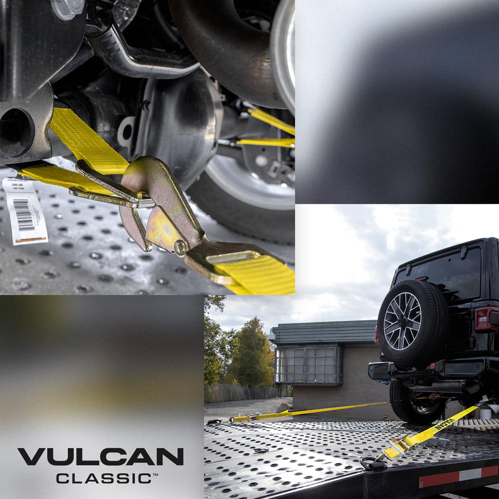 VULCAN Complete Axle Strap Tie Down Kit with Snap Hook Ratchet Straps - Classic Yellow - Includes (4) 22 Inch Axle Straps, (4) 36 Inch Axle Straps, and (4) 8' Snap Hook Ratchet Straps