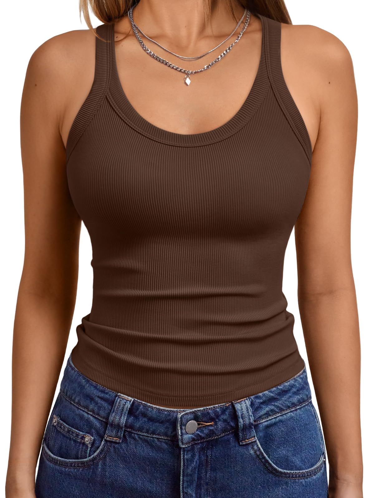 Trendy Queen Women's Tank Tops Crop Camisole Summer Fashion Sleeveless Ribbed Workout Basic Going Out Gym Spring Clothes 2026