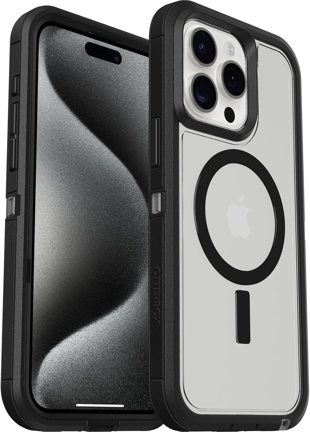 OtterBox iPhone 15 Pro MAX (Only) Defender Series XT Clear Case - Dark Side (Black/Clear), screenless, Rugged, Snaps to MagSafe, Lanyard Attachment