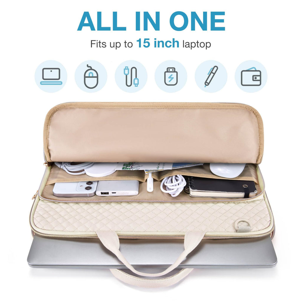 BAGSMART Laptop Case Compatible with 13-13.3 inch Notebook,Compatible with MacBook Pro 14 Inch,MacBook Air,Protective Carrying Bag with Pocket,Handles, Beige