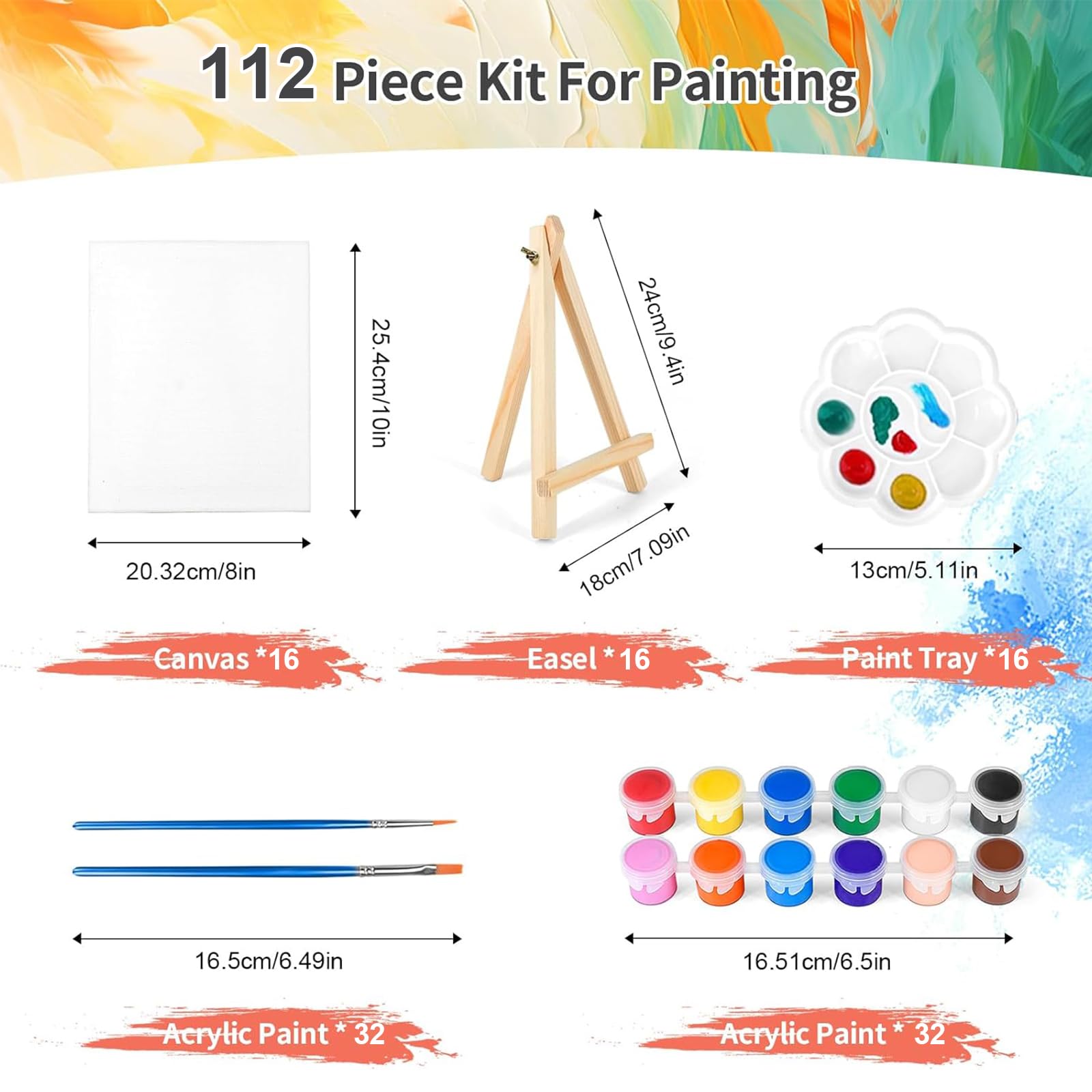 2 Pack 8 * 10In Canvas Boards for Painting, Art Canvas for Drawing with 4 Brushes & 2Paint Trays & 4 Acrylic Paint, Mini Painting Canvas with Easel Set, Painting Kits for Adults Party
