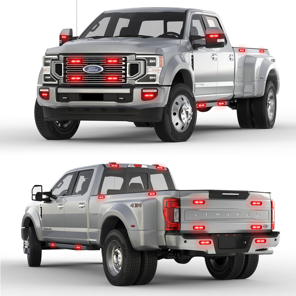 8-Pcs 12 LED Sync Feature Emergency Strobe Grille Lights Ultra Slim Surface Mount Hazard Warning Flashing Light Bar for Firefighter/Construction/Police/Trucks/Vehicles/Car/SUV (Amber/White)