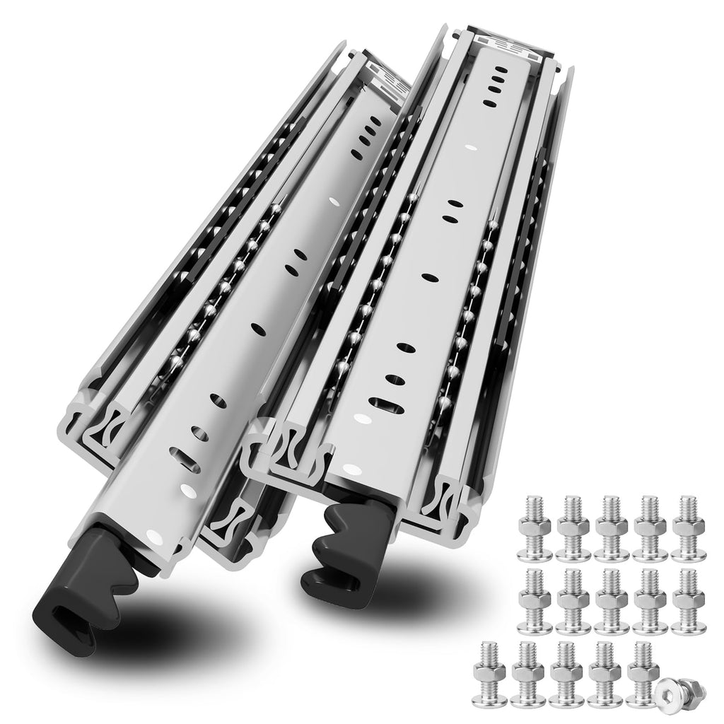 VADANIA 12" Heavy Duty Drawer Slide with Lock #D51, 150lb Load Capacity, 3-Fold Full Extension, Ball Bearing Lock-in & Lock-Out, Side Mount, 1-Pair