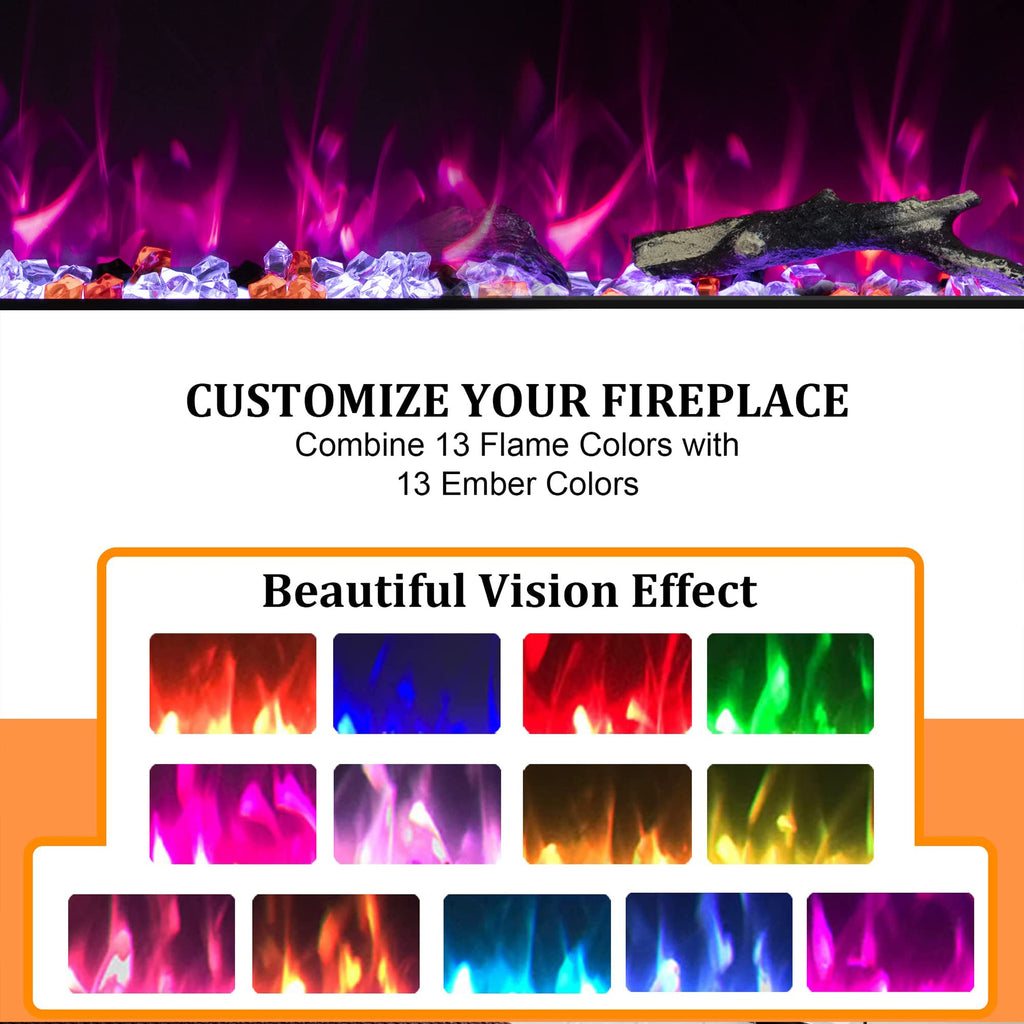 Electric Fireplace 30 inch Wide, Wall Mounted Fireplace Inserts Electric Heater, 13 * 13 Flame Effects Like Real Flame, Low Noise, Timer & Thermostat Setting, 750W/1500W, Black