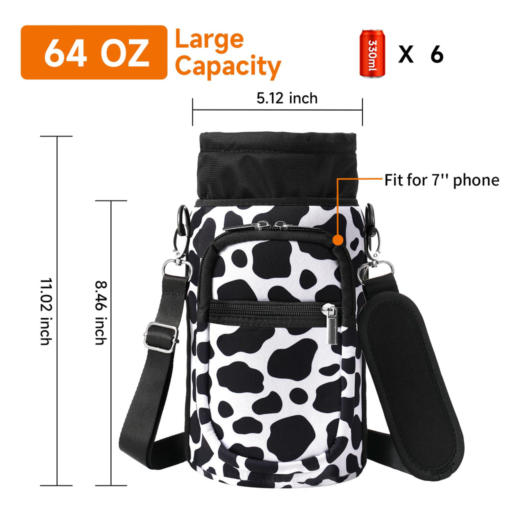 AceTreker 32/40/64/128 oz Neoprene Insulated Water Bottle Carrier Bag, Sling Bag Sleeve Pouch Holder with Strap & Paracord Handle and 2 Pocket for Travelling, Hiking, Camping