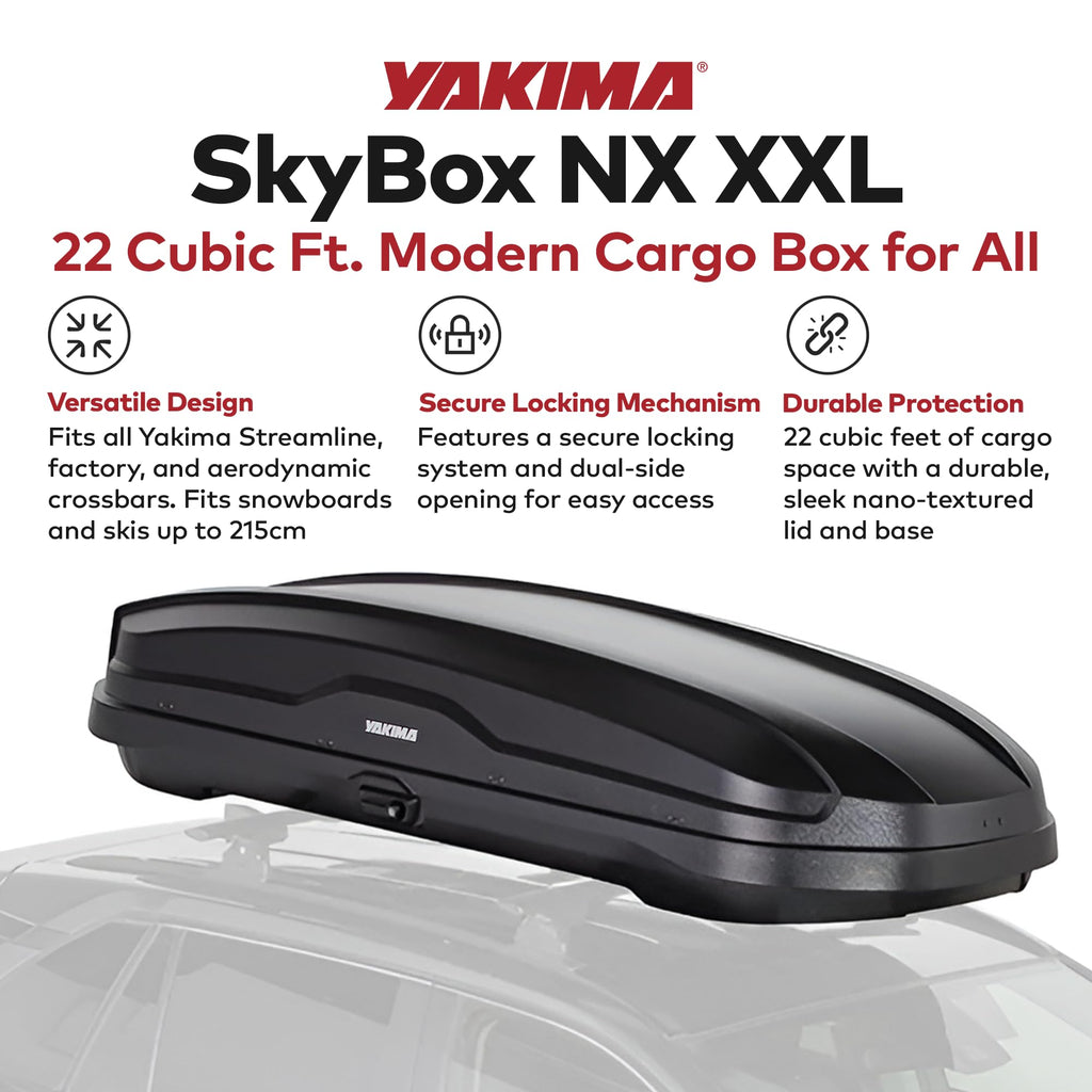 Yakima SkyBox NX 16 LG Rooftop Cargo Carrier, Hard Top Shell Box with SKS Lock, Fits Streamline Crossbars, 16 Cubic Feet, Black - Car and SUV Roof Storage for Luggage and Travel Accessories